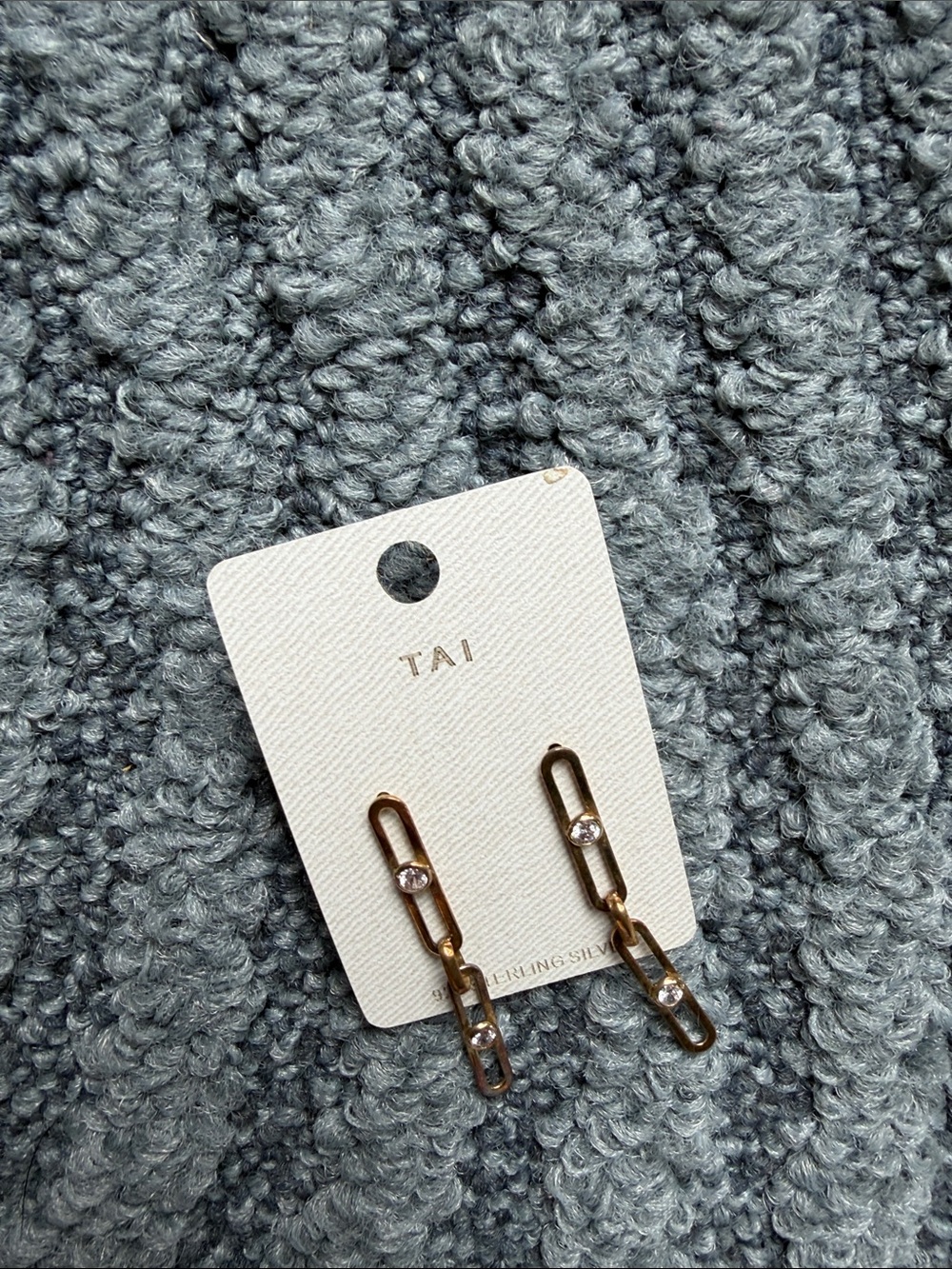 TAI Gold Link Drop Earrings with Crystal Accents 925 sterling silver